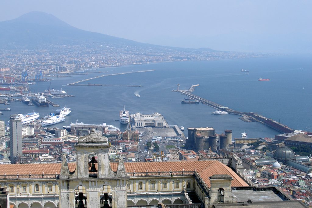 Naples, Italy, A view over Bay of Naples, Port of Naples and Mt. Vesuvius